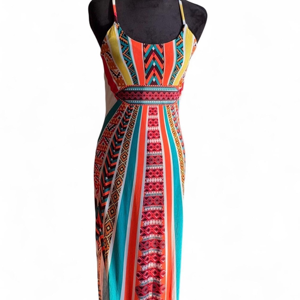 Multicolor Geometric Maxi Dress/Boho NWOT